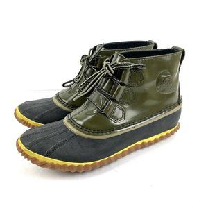 Sorel Out N About Rain Boots 9 Leather Nori Green Waterproof Snow Outdoors